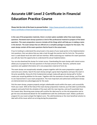 Accurate LIBF Level 2 Certificate in Financial Education Practice Course