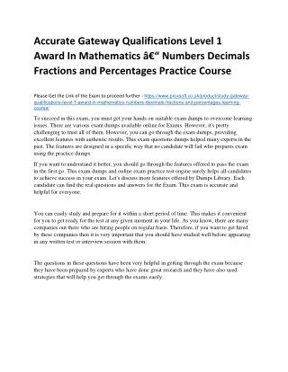 Accurate Gateway Qualifications Level 1 Award In Mathematics â€“ Numbers Decimal