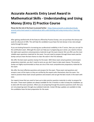 Accurate Ascentis Entry Level Award in Mathematical Skills - Understanding and U