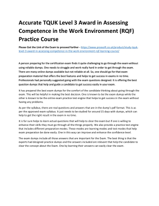 Accurate TQUK Level 3 Award in Assessing Competence in the Work Environment (RQF