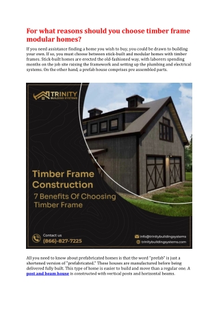 For what reasons should you choose timber frame modular homes