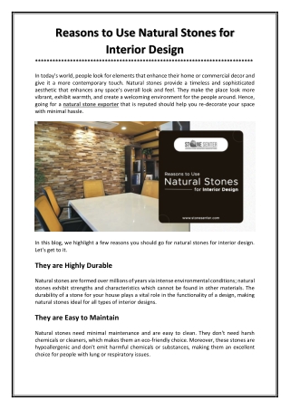 Reasons to Use Natural Stones for Interior Design