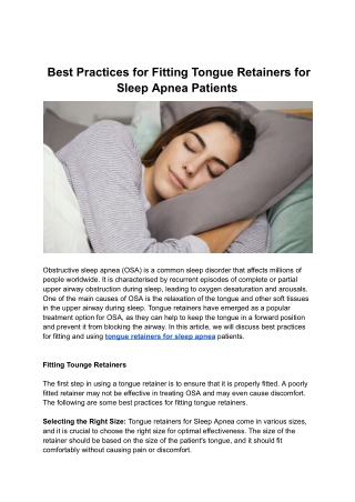 Here are the best practices for fitting tongue retainers for sleep apnea