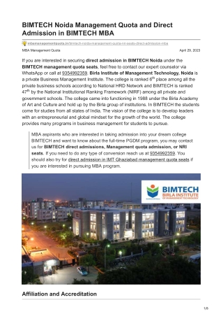 BIMTECH Noida Management Quota and Direct Admission in BIMTECH MBA-mbamanagementquota.in