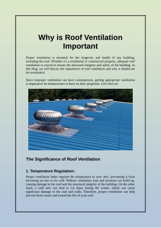 The Significance of Roof Ventilation