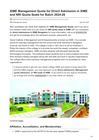 XIME Management Quota for Direct Admission in XIME and NRI Quota Seats for Batch 2024-26-mbamanagementquota.in