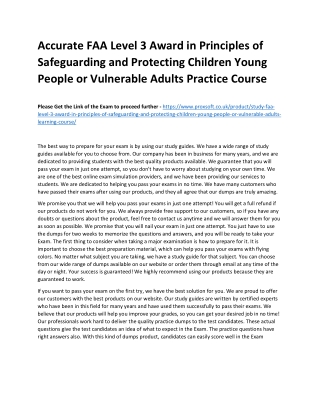 Accurate FAA Level 3 Award in Principles of Safeguarding and Protecting Children Young People or Vulnerable Adults Pract