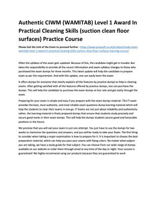 Authentic CIWM (WAMITAB) Level 1 Award In Practical Cleaning Skills (suction cle