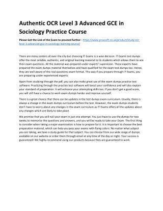 Authentic OCR Level 3 Advanced GCE in Sociology Practice Course