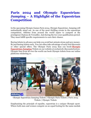 Paris 2024 and Olympic Equestrian Jumping - A Highlight of the Equestrian Competition