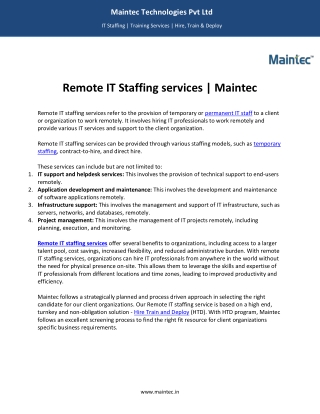 Remote IT Staffing - Maintec