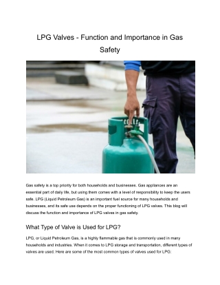 Function and Importance of LPG Valves