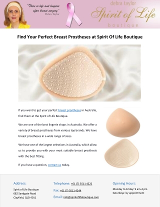 Find Your Perfect Breast Prostheses at Spirit Of Life Boutique