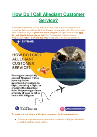 How Do I Call Allegiant Customer Service by skynair.com