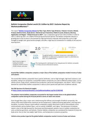 Ballistic Composites Market Calculate to Reach $3.1 Billion by 2027| MarketsandM