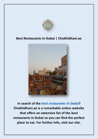 Best Restaurants In Dubai | Chokhidhani.ae