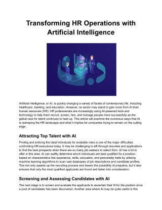 Transforming HR Operations with Artificial Intelligence