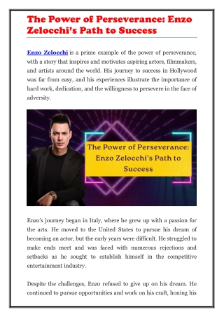 The Power of Perseverance - Enzo Zelocchi’s Path to Success