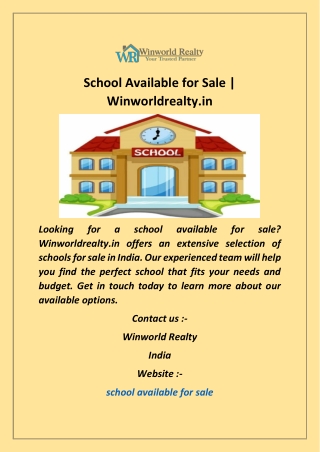 School Available for Sale  Winworldrealty in