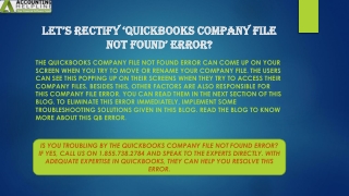 Easy method to fix QuickBooks company file not found issue