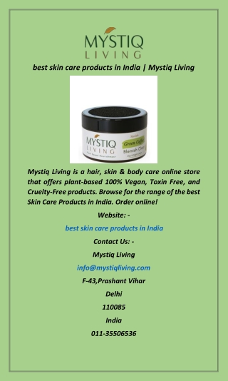 best skin care products in India  Mystiq Living