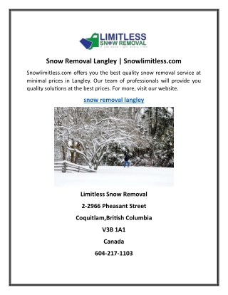 Snow Removal Langley | Snowlimitless.com