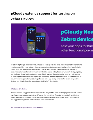 pCloudy extends support for testing on Zebra Devices