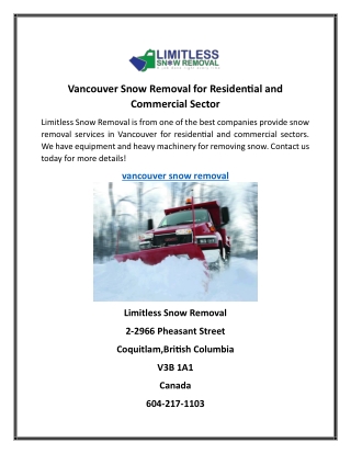 Vancouver Snow Removal for Residential and Commercial Sector