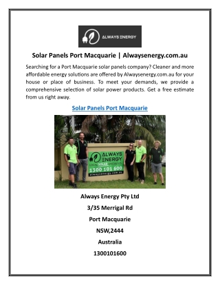Solar Panels Port Macquarie | Alwaysenergy.com.au
