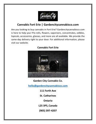 Cannabis Fort Erie | Gardencitycannabisco.com