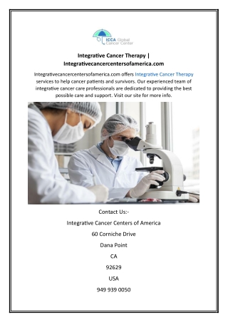 Integrative Cancer Therapy  Integrativecancercentersofamerica.com