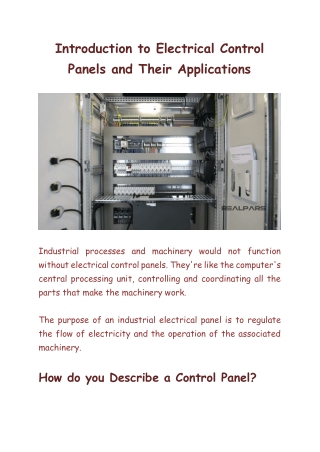 Introduction to Electrical Control Panels and Their Applications