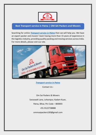 Best Transport service in Patna | OM SAI Packers and Movers