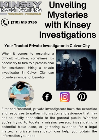 The Best Private Investigator in Culver City | Kinsey Investigations