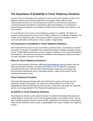 The Importance of Scalability in Cloud Telephony Solutions