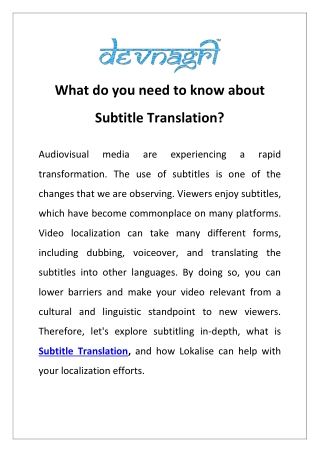What do you need to know about Subtitle Translation?