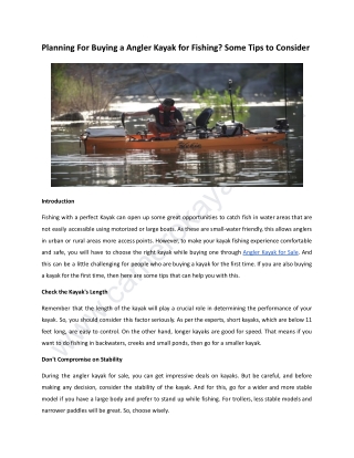 Planning For Buying a Angler Kayak for Fishing? Some Tips to Consider