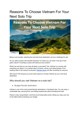 Reasons To Choose Vietnam For Your Next Solo Trip