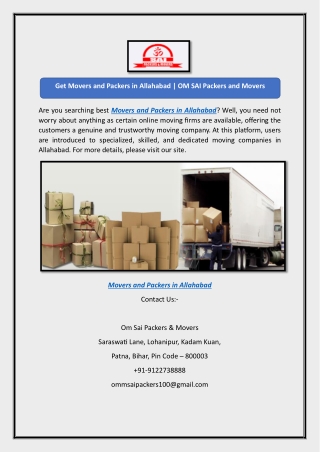 Get Movers and Packers in Allahabad | OM SAI Packers and Movers