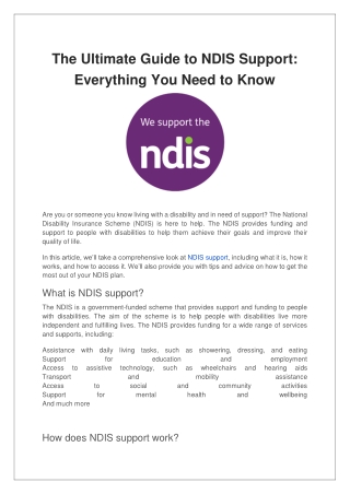 The Ultimate Guide to NDIS Support Everything You Need to Know