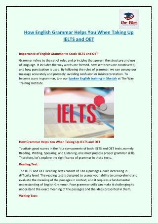 How English Grammar Helps You When Taking Up IELTS and OET