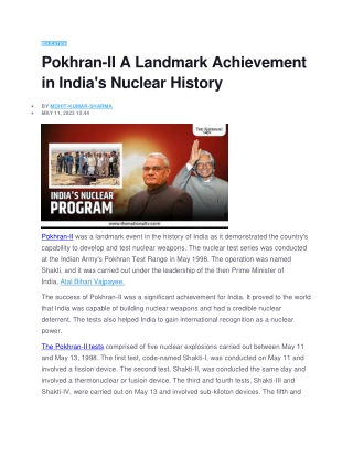 Pokhran-II A Landmark Achievement in India's Nuclear History