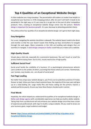 Top 4 Qualities of an Exceptional Website Design