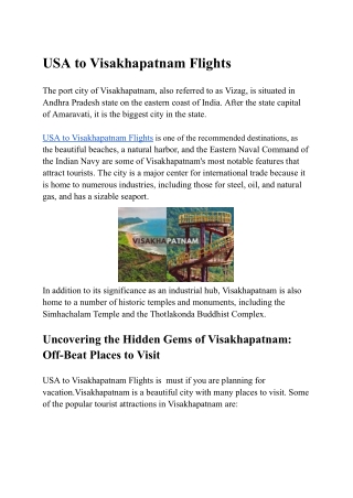 USA to Visakhapatnam Flights