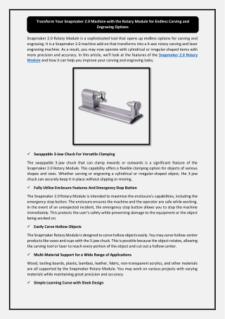 Transform Your Snapmaker 2.0 Machine with the Rotary Module for Endless Carving and Engraving Options