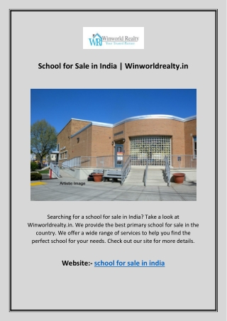 School for Sale in India | Winworldrealty.in