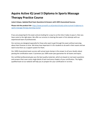 Aquire Active IQ Level 3 Diploma In Sports Massage Therapy Practice Course