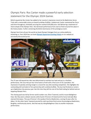 Olympic Paris Ros Canter made a powerful early selection statement for the Olympic 2024 Games