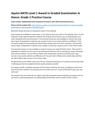 Aquire NATD Level 1 Award in Graded Examination in Dance: Grade 1 Practice Cours