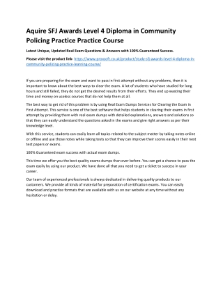 Aquire SFJ Awards Level 4 Diploma in Community Policing Practice Practice Course